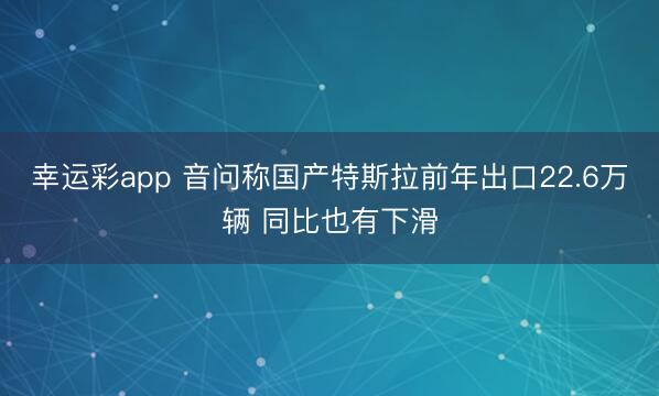 幸运彩app 音问称国产特斯拉前年出口22.6万辆 同比也有下滑