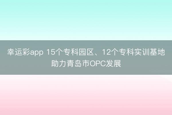 幸运彩app 15个专科园区、12个专科实训基地助力青岛市OPC发展