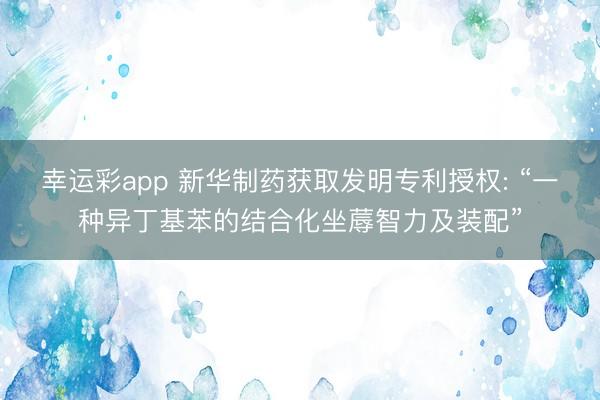 幸运彩app 新华制药获取发明专利授权: “一种异丁基苯的结合化坐蓐智力及装配”